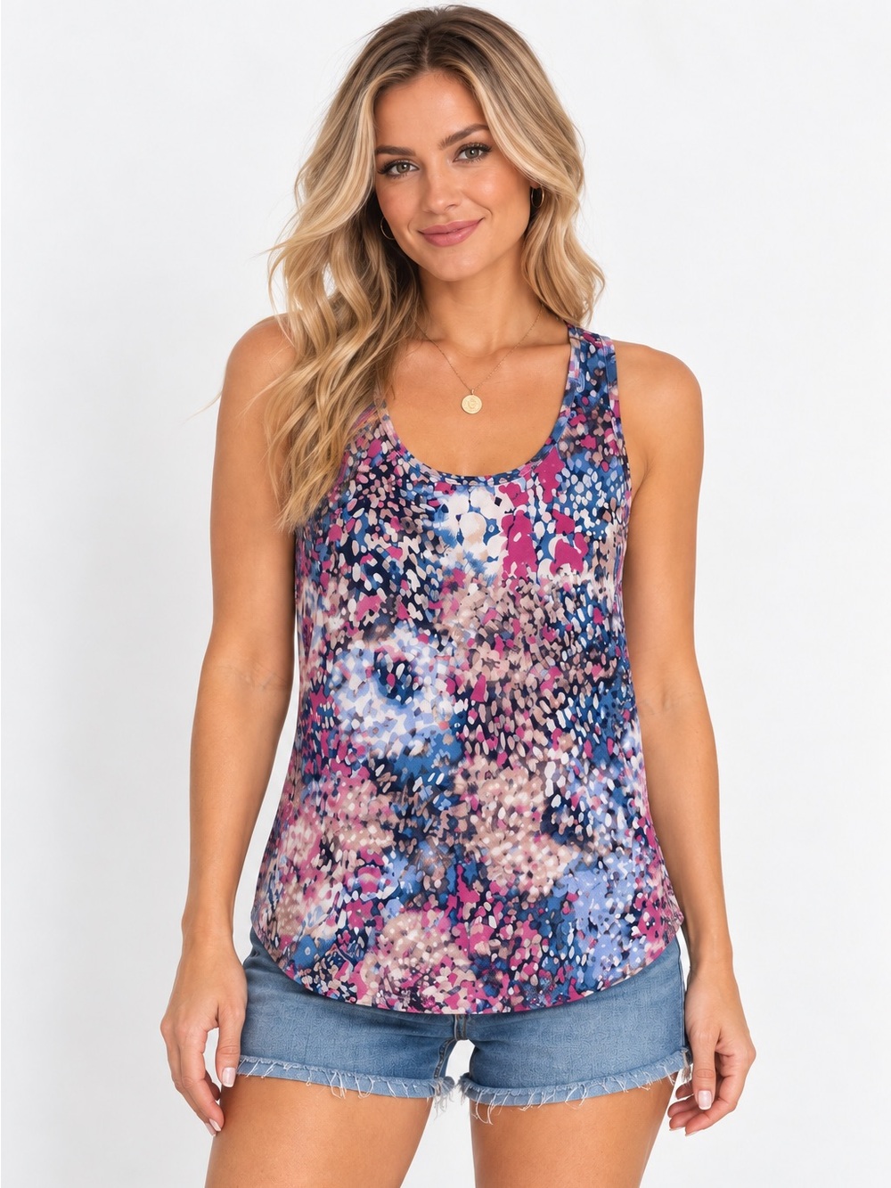 Olive & Oak Pink Blue Floral Racerback Tank Top Size XS